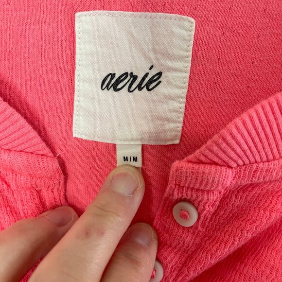 ❌SOLD❌AERIE Oversized Neon Pink Henley, Medium - Picture 4 of 9